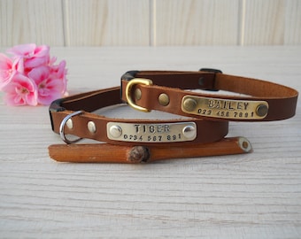 Small Dog Collar, Leather Dog Collar, Soft Collar, Leather Collar with Name, Puppy Collar, ID Tags for Dog, Personalized Dog Collar