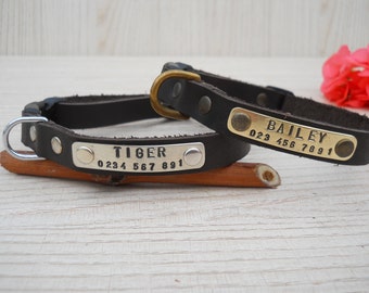 Small Dog Collar, Leather Dog Collar, Soft Dog Collar, Leather Collar with Name, Puppy Collar, ID Tags for Dog, Personalized Dog Collar