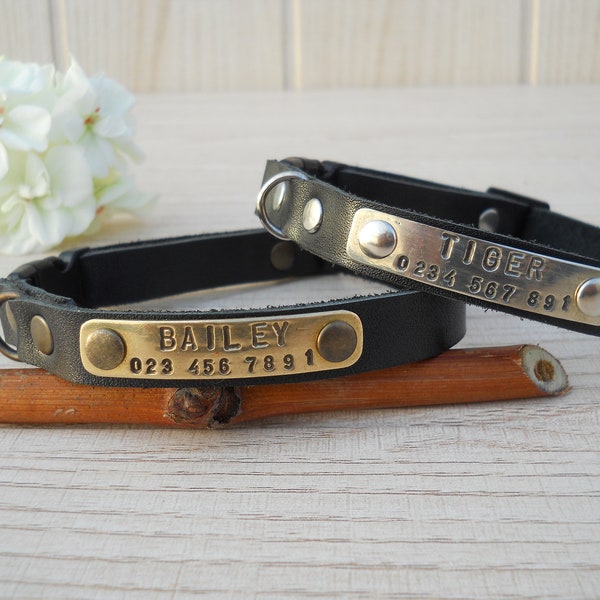 Soft Leather Cat Collar, Personalized Leather Cat Collars, Cat Collar Breakaway, Cat Collar, ID Tags for Cats, Black Leather Cat Collar