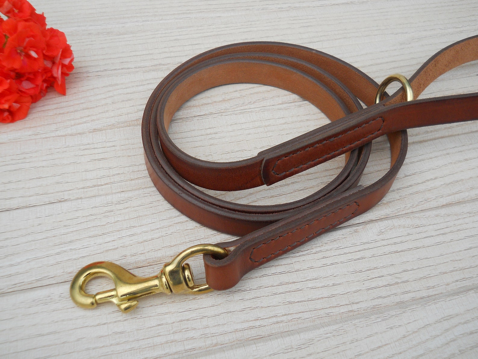 Leather Dog Leash Vintage Look Personalized Dog Leash Long Etsy