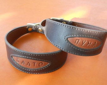 Personalized Leather Dog Collar Vintage Look for Xoloitzcuintli, Italian Greyhounds, Whippets, Greyhounds, Lurchers, Saluki