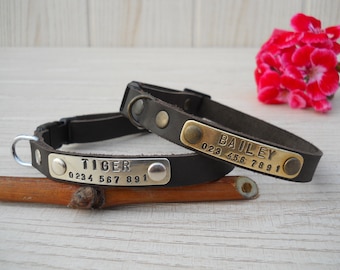 Small Dog Collar, Leather Dog Collar, Soft Collar, Leather Collar with Name, Puppy Collar, ID Tag for Dog, Personalized Collar, Dark Brown