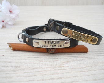 Small Dog Collar, Leather Dog Collar, Soft Collar, Leather Collar with Name, Puppy Collar, ID Tags for Dog, Personalized Dog Collar, Black