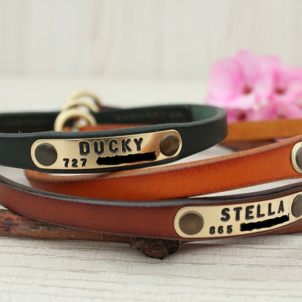 House Dog Collar with Dog ID Tag, Leather Dog Tag Collar, House Collar, Narrow Dog Collar, Leather Dog Collar Personalized, Dog Gifts