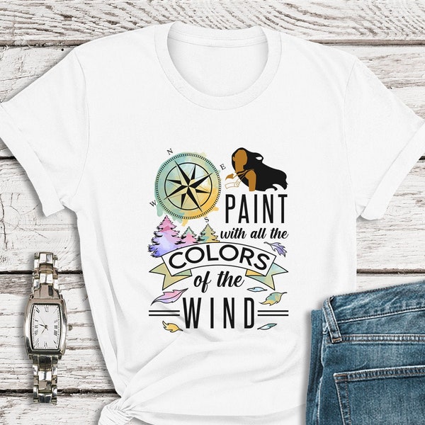 Camisa de Pocahontas, pintura con todos los colores del viento, disfraz de princesa de Disney Pocahontas, camisas de Disney World, camisa de mujer de Disneyland