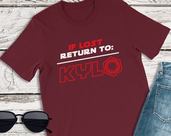 Camiseta de Star Wars, Si se pierde, regresa con Kylo, camiseta de Kylo Ren, camiseta de Disney Galaxy's Edge, camisetas familiares de Disney Star Wars, camisetas Disney para hombre