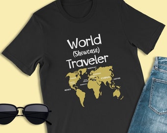 Camiseta de Disney, camiseta de World Showcase Traveler, camiseta de Epcot, Epcot World Showcase, mapa mundial de Epcot, camiseta de Eleven Countries Epcot, camiseta de comida y vino