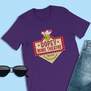 Snow White and the Seven Dwarfs, Dopey Mime Theatre, Dopey Shirt, Company Logo T-Shirts, Disney World Family Shirts, Disneyland Outfits