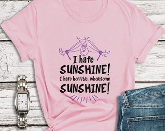T-shirts met de tekst "The Sword in the Stone", "I Hate Sunshine"-shirts, "Madam Mim"-shirts, Disney-schurken-shirts, Halloween-shirts, Disney World, Disneyland