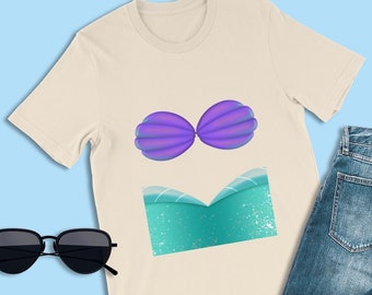 Camiseta de disfraz fácil de Ariel, camiseta de La Sirenita, atuendos de princesas, camiseta para eventos vacacionales, fiesta de cumpleaños, idea de Halloween