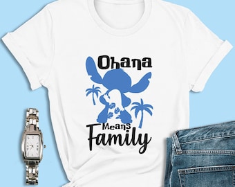 Camisetas de Lilo y Stitch, camiseta de Ohana significa familia, cumpleaños de Lilo y Stitch, camisetas de Disney World, camiseta de Disneyland, Ohana Disney, crucero de Disney