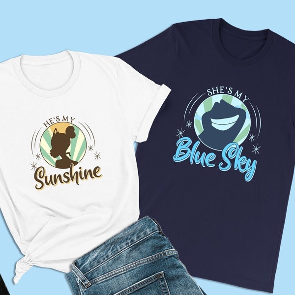 De prinses en de kikker-shirts, He My Sunshine, Tiana T-shirt, bijpassende Disney-paar shirts, familie Disney-shirts, huwelijksreisshirt