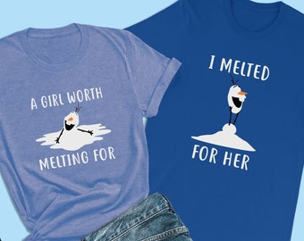 Frozen Shirt, A Girl Worth Melting For Shirt, Olaf Shirt, Couples Disney Shirts, Disney Family Shirts, Epcot, Disneyland, Christmas Shirts