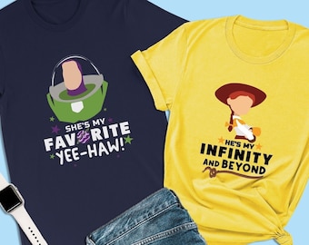 Koszulka dla par Toy Story, Ona jest moją ulubioną Yee-Haw!, Koszulka Buzz Lightyear, Koszulka Pixar Honeymoon Matching Tee, Koszulki Disney Vacation dla par