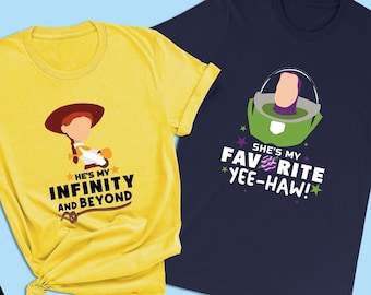 Koszulka dla par Toy Story, On jest moją nieskończonością i poza nią, Koszulka Jessie Cowgirl, Koszulka Pixar Honeymoon Matching Tee, Koszulki Disneyland Trip dla par