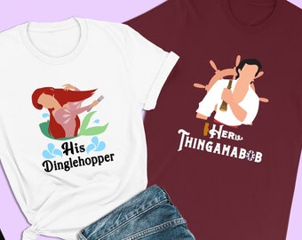 Ariel-tröja, Hans Dinglehopper, Disney-tröja för par, Den lilla sjöjungfrun-tröja, unika smekmånadströjor för partners, Disneyland-semestertröja