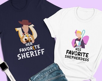 Il suo sceriffo preferito, maglietta Woody, maglietta di coppia Toy Story, magliette abbinate Pixar, maglietta luna di miele, magliette anniversario, maglietta di San Valentino