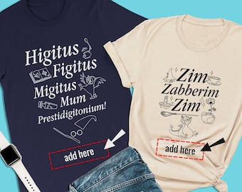 Niestandardowe pasujące koszulki Disney, spersonalizowana koszulka dla par Disney, koszulka Higitus Figitus, koszulka Merlin Wizard, koszulka Miecz w kamieniu