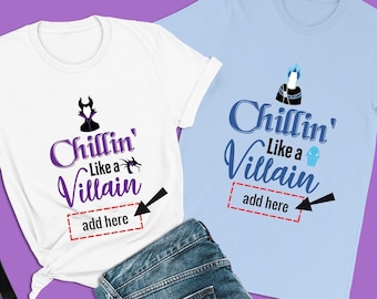 Custom Disney Couple Shirts, Chillin' Like A Villain T-Shirt, Maleficent Outfit, Disney Villain Matching Apparel, Personalized Halloween Tee