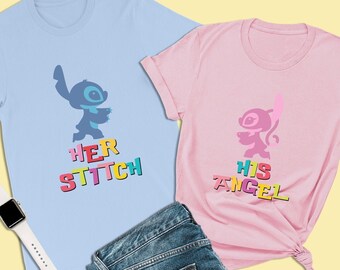 Lilo And Stitch Shirt, Her Stitch Shirt, Couples Disney Shirts, Family Disney Shirts, Animal Kingdom, Stitch and Angel, Disney World Shirts