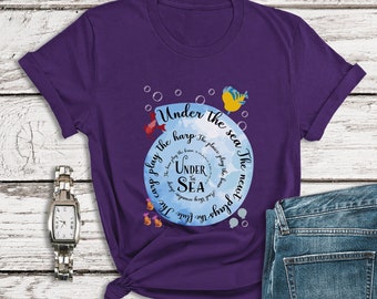 Camiseta de La Sirenita, Bajo el mar, Camiseta de Sebastian, Camiseta de Flounder, Camiseta de Disney para mujer, Camisetas de Disney World, Camiseta de Disneyland, Concha marina