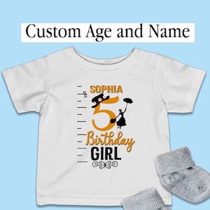 Custom Age and Name Shirt, Mary Poppins Birthday Theme Child Shirt, Disney World Family Shirts, Cute Baby Outfit, Infant Fine Jersey