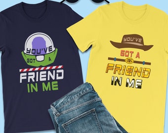 トイ・ストーリーTシャツ、君はともだちTシャツ、バズ・ライトイヤーTシャツ、カップル向けディズニーTシャツ、親友Tシャツ、ディズニーランド、バズとウッディ