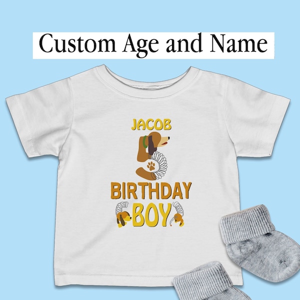 Custom Age and Name Shirt, Toy Story Birthday Shirt, Slinky Dog Kids Outfit, Pixar Family Matching Shirt, Infant Costume, Baby Clothes