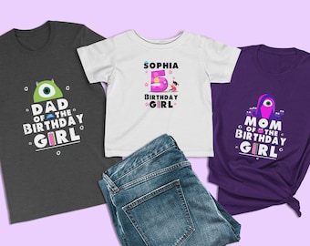 Monster Inc Birthday Theme Shirt, Dad Mom of the Birthday Girl, Disney Family Matching Shirt, Party Squad, Custom Age, and Name Baby Clothes