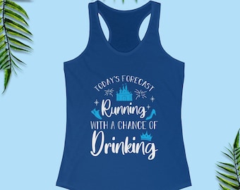 Disney-tanktop rennen, weersvoorspelling van vandaag hardlopen met een kans op drinken damestanktop, Disney-tanktop voor eten en wijn, Disney World-tanktop