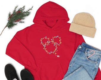 Felpa con cappuccio Mickey Christmas Garlands, manica lunga Disney Christmas, felpa con cappuccio Minnie Mouse Ears Lights, felpa con cappuccio Disneyworld, Disneyland Xmas