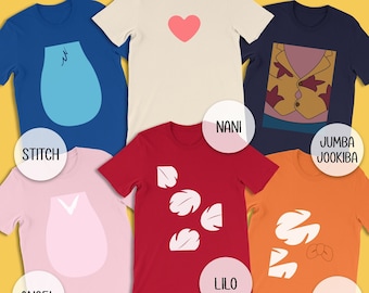 Lilo & Stitch Easy Costume Shirt, Character Group T-Shirt, Family and Friend Matching Shirts, Hawaii Ohana Party, Trip Vacation Team Cosplay