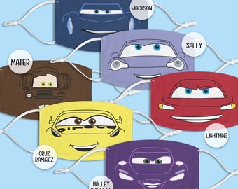 Disney Cars Face Outline Family Matching Face Mask, Pixar Birthday Crew, Cars Group, Disney Vacation, Family Trip, Washable Cloth Face Mask