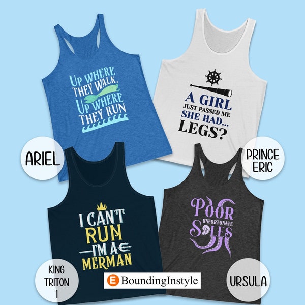 Camisetas sin mangas del equipo de La Sirenita, camiseta para correr de Disneyland, disfraz de runDisney, camisetas de grupo familiar a juego, trajes de fin de semana de maratón