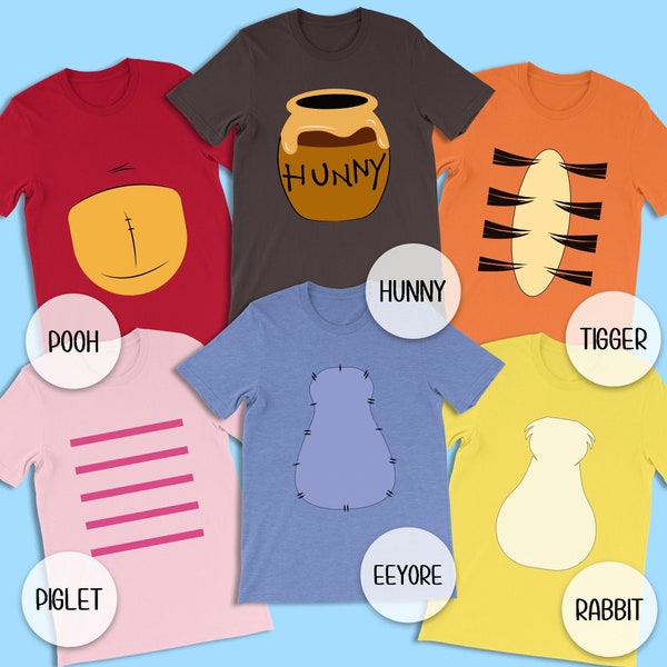 Winnie the Pooh Easy Costume Shirt, Character Group T-Shirt, Family&Friend Matching Shirts, Birthday Party Team Tee, Vacation Squad Outfits