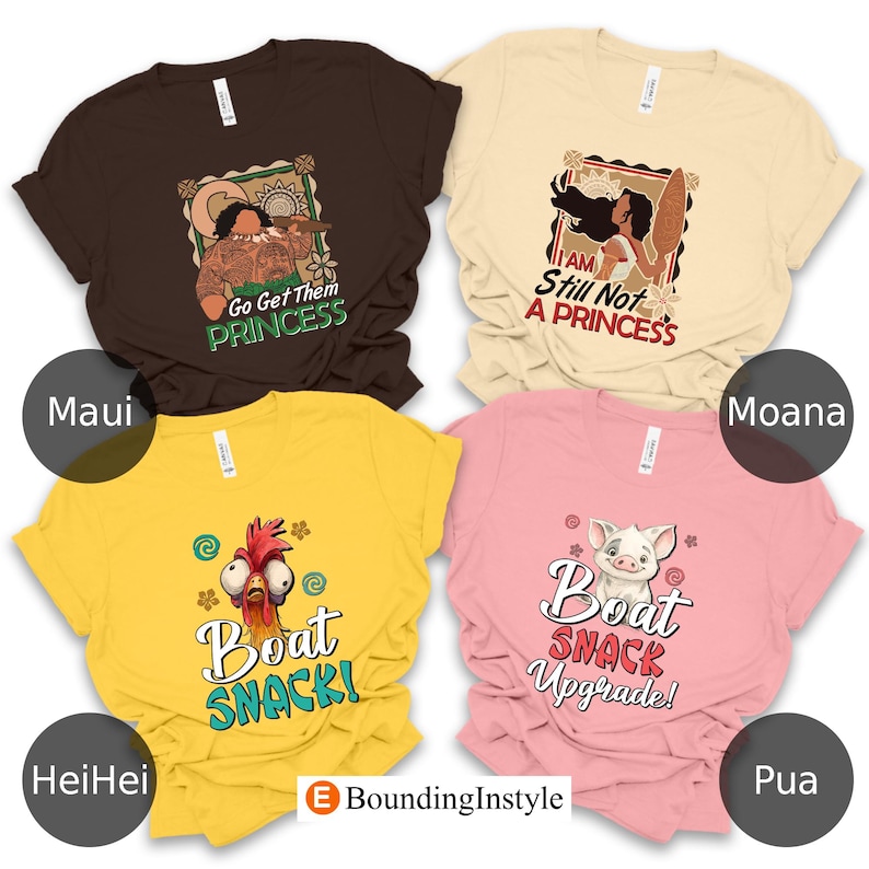 Retro Disney Moana 2 Movie Matching Shirt, Princess Moana, Maui, Hei Hei, Pua, I Am Still Not a Princess, Go Get Them, Princess, Boat Snack