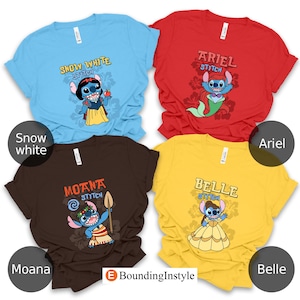 Funny Stitch Princess Shirt, Retro Disney Lilo & Stitch Shirt, Disney Princess Stitch T-shirt, Belle Aurora Elsa Ariel Moana Friends T-shirt