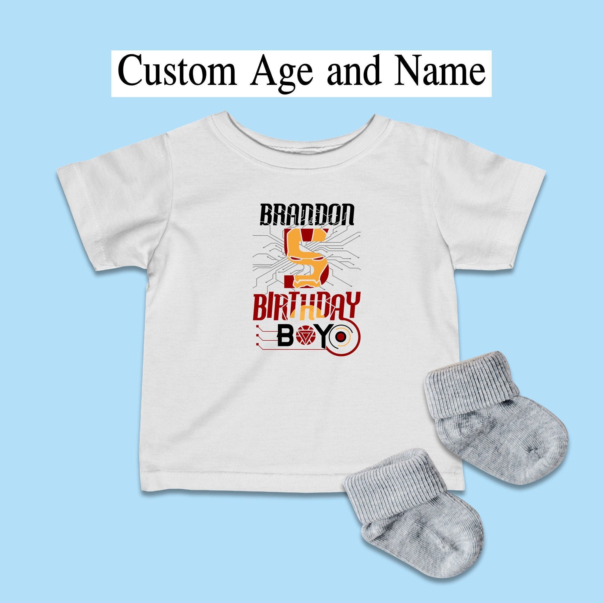 Custom Age Name Iron Man Shirt, Disney Birthday Kids, Marvel Avengers ...