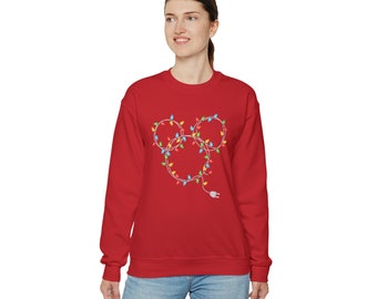 Chemise à manches longues guirlandes de Noël Mickey, sweat-shirt de Noël Disney, déguisement oreilles Minnie Mouse lumières, pull de Noël Mickey Minnie