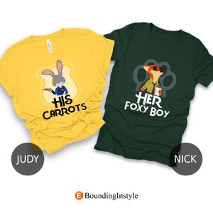 Zootopia 2 Couple Shirt, His Carrots Tee, Her Foxy Boy T-Shirt, Judy Hopps Cosplay, Nick Wilde Costume, Animal Kingdom Outfit, Disney Shirts