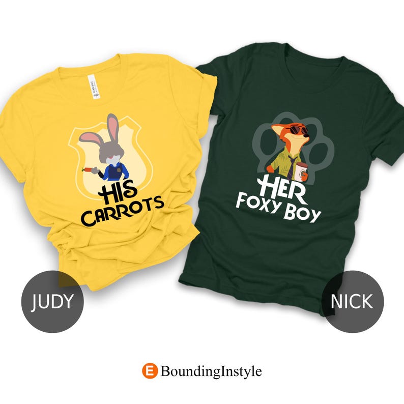 Zootopia 2 Couple Shirt, His Carrots Tee, Her Foxy Boy T-Shirt, Judy Hopps Cosplay, Nick Wilde Costume, Animal Kingdom Outfit, Disney Shirts