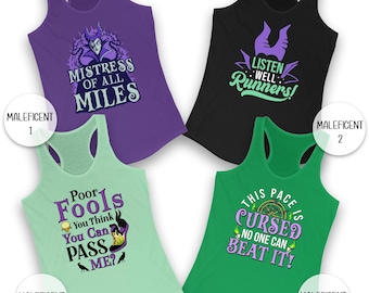 Retro Disney Maleficent Laufende Tank Tops, Dornröschen Schurken, Herrin aller Miles, Disneyland Halloween HalbMarathon, 5K, 10K