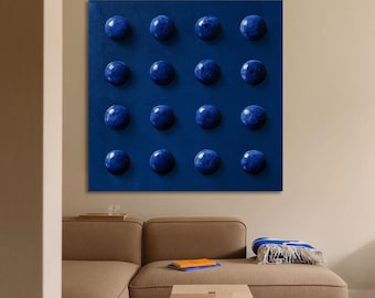 Large Blue Textured Wall Art, Modern Minimalist Abstract Painting, 3D Sphere Canvas, Navy Sculptural Wall Decor, Contemporary Statement Art