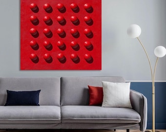 Red Bubble Painting, 3D Textured Wall Art, Minimalist Abstract Canvas, Modern Geometric Artwork, Contemporary Statement Decor