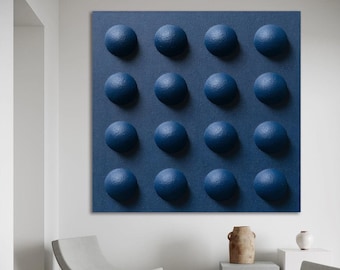 Navy Blue Bubble Painting, 3D Textured Wall Art, Minimalist Abstract Canvas, Modern Geometric Decor, Contemporary Plaster Artwork