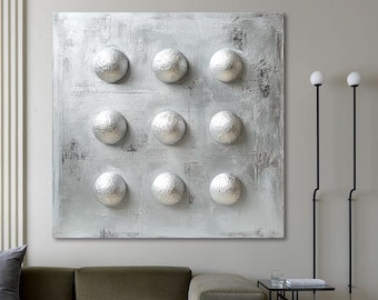 Luxury Home Decor 3D Silver Abstract Painting Large Textured Wall Art Modern Minimalist Metallic Artwork Handmade Geometric Canvas