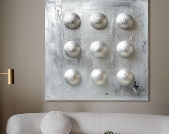 Large Silver Textured Wall Art, Minimalist Metallic Abstract Painting, 3D Sculptural Canvas, Modern Luxury Silver Wall Decor, Statement Art