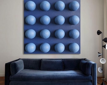 Blue 3D Textured Wall Art, Minimalist Abstract Sphere Painting, Modern Scandinavian Wall Decor, Contemporary Relief Art