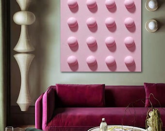 Pink Textured Wall Art, Minimalist 3D Sphere Abstract Painting, Modern Sculptural Canvas, Pastel Pink Statement Wall Decor, Minimal Art