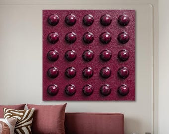 Burgundy Textured Wall Art with 3D Spheres, Wine Magenta Minimalist Abstract Painting, Luxury Modern Wall Decor